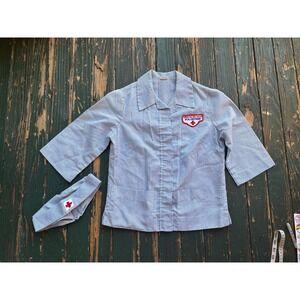 Vintage American Red Cross Volunteer Uniform Set Hoover Seersucker Tunic Cap